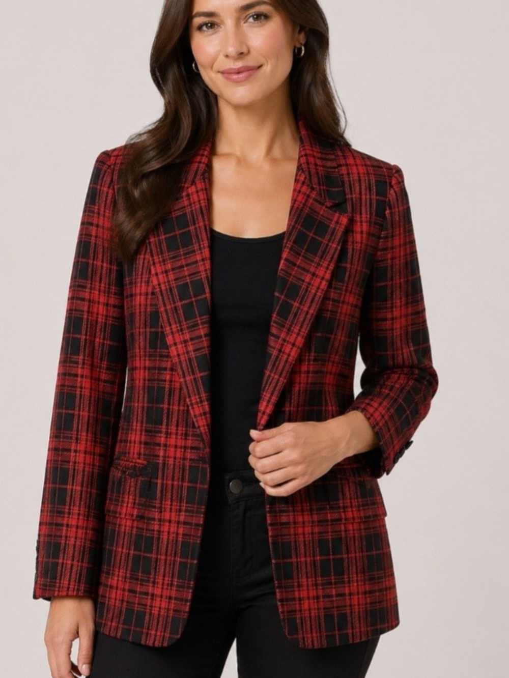Red Plaid Tailored Blazer Jacket